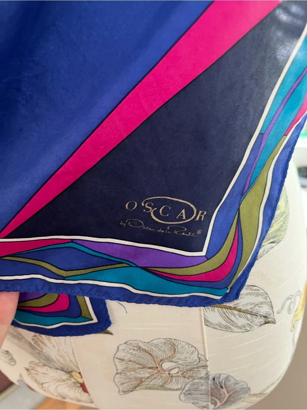 Oscar de la Renta Navy, Purple & Magenta Geometric Silk Scarf